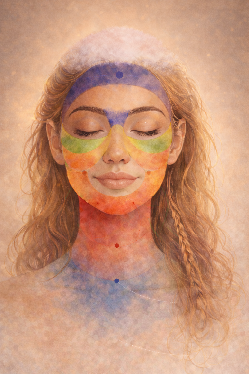 Chakra colors flowing across a face — a visual map of inner energy